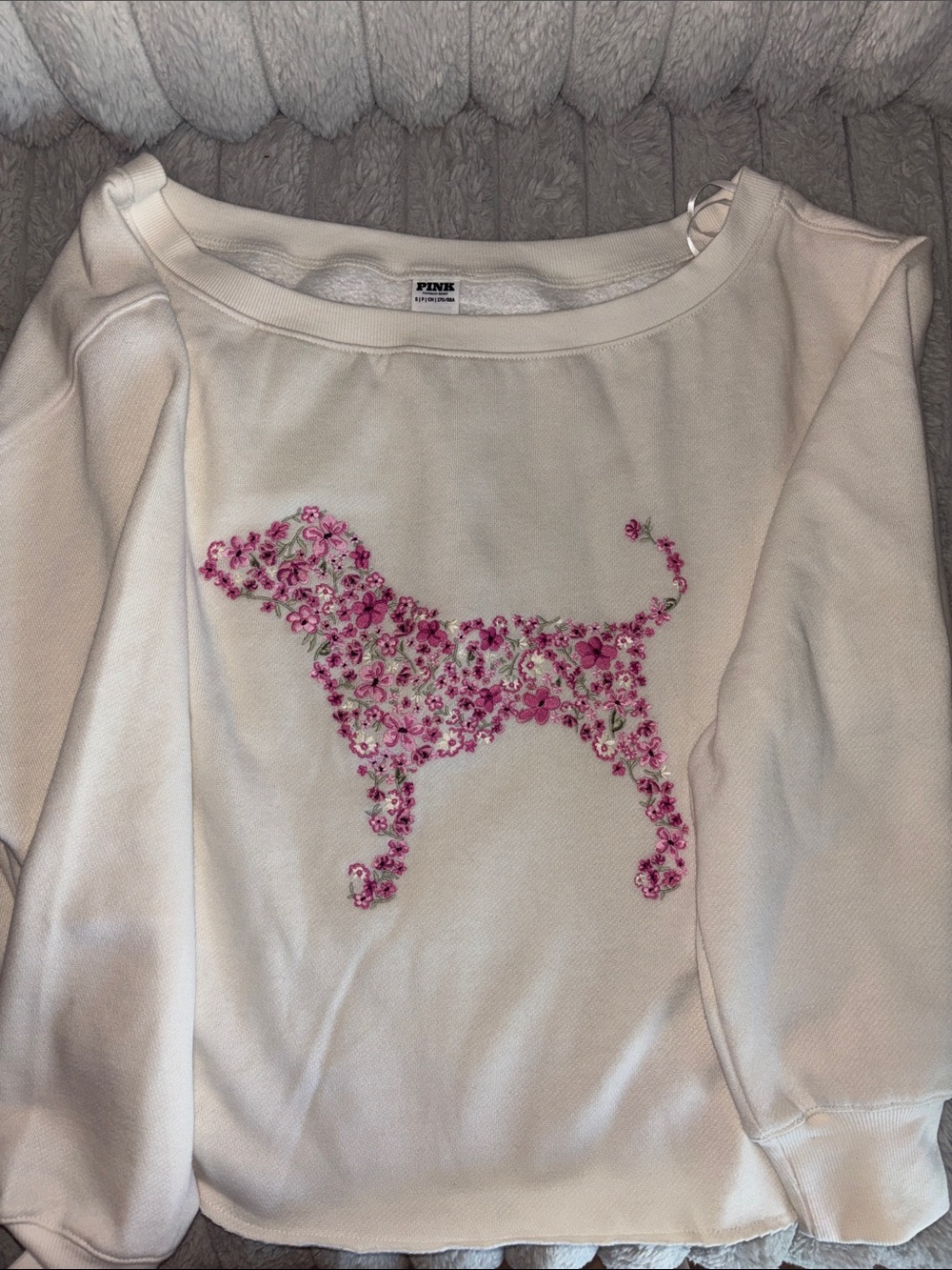 NWOT PINK Victoria's Secret Cream Sweatshirt with Pink Floral Dog Size S